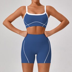 Women's Contrast Strap Yoga Set Custom Nylon Spandex Activewear Wholesale