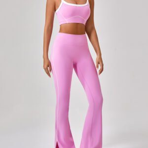 Amazon New Women's Outdoor Sports Bra Set Contrast Color Strap Tank Yoga Top Bottom Bare Feel Tight-Fitting Activewear